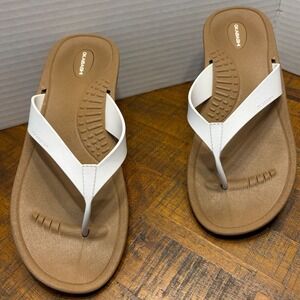 Okabashi Womens Breeze Flip Flop Sandals White Tan Thong Comfort Size LL 10-11